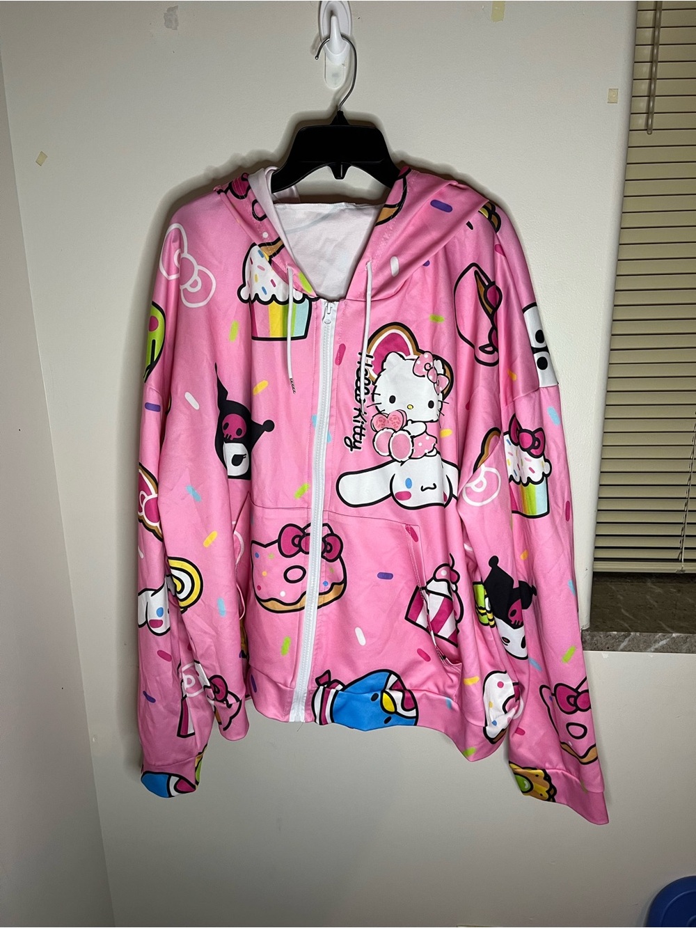 Hello Kitty Pink Graphic Zip Hoodie with Sanrio Sweets Print